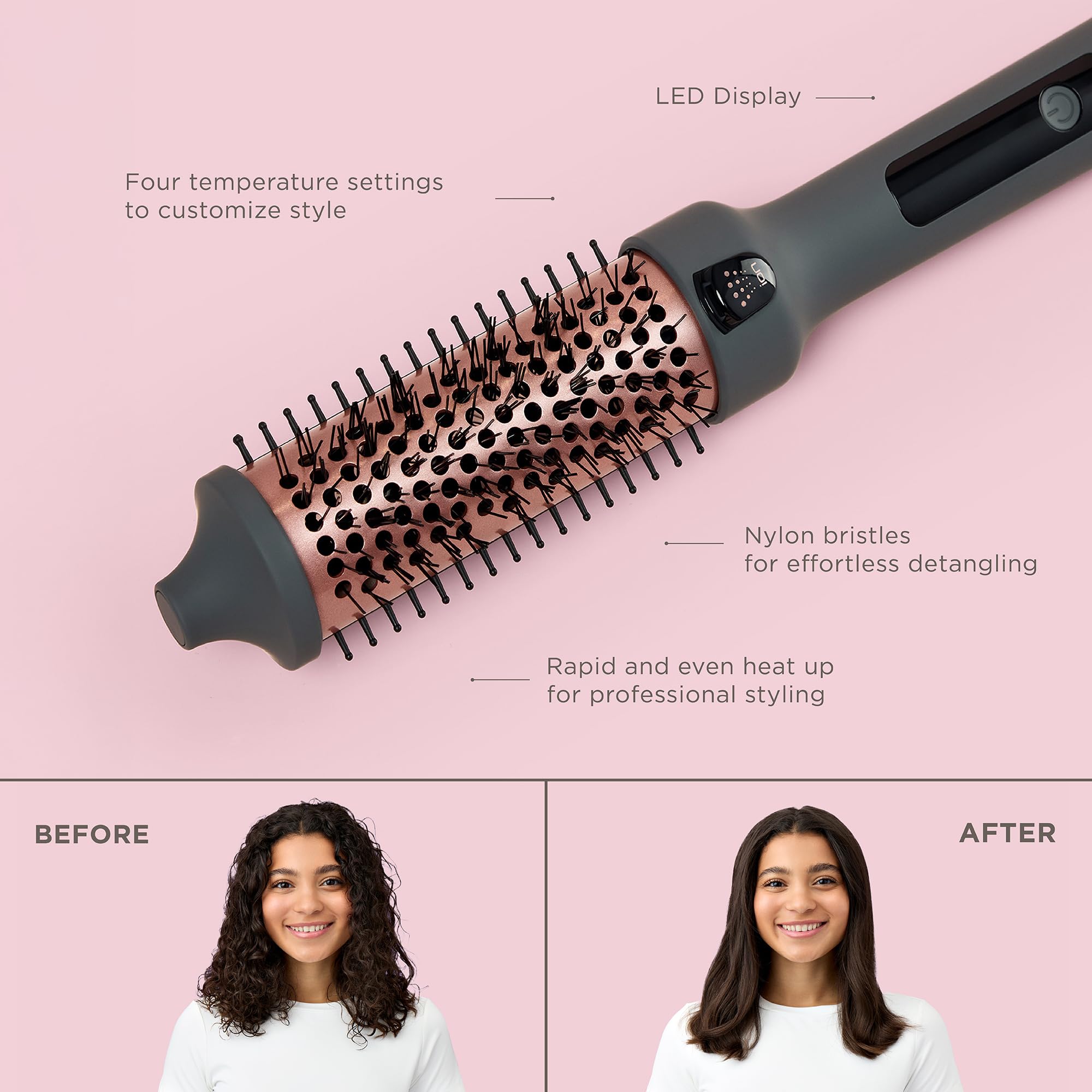 Hairitage Heated Curl Brush, 1.5-Inch Ceramic Tourmaline Thermal Brush