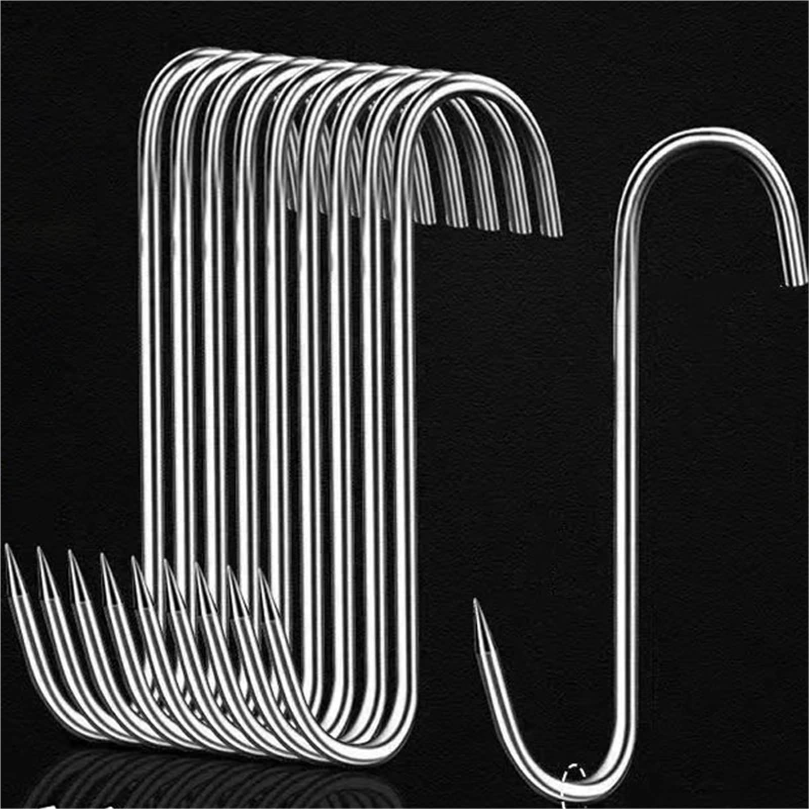 100 ganchos de acero inoxidable for carne, ganchos puntiagudos for colgar, for pescado, asado, pato, almacenamiento, multiusos, for barbacoa, salchichas, tocino y curado. Para Carnes(12cm)