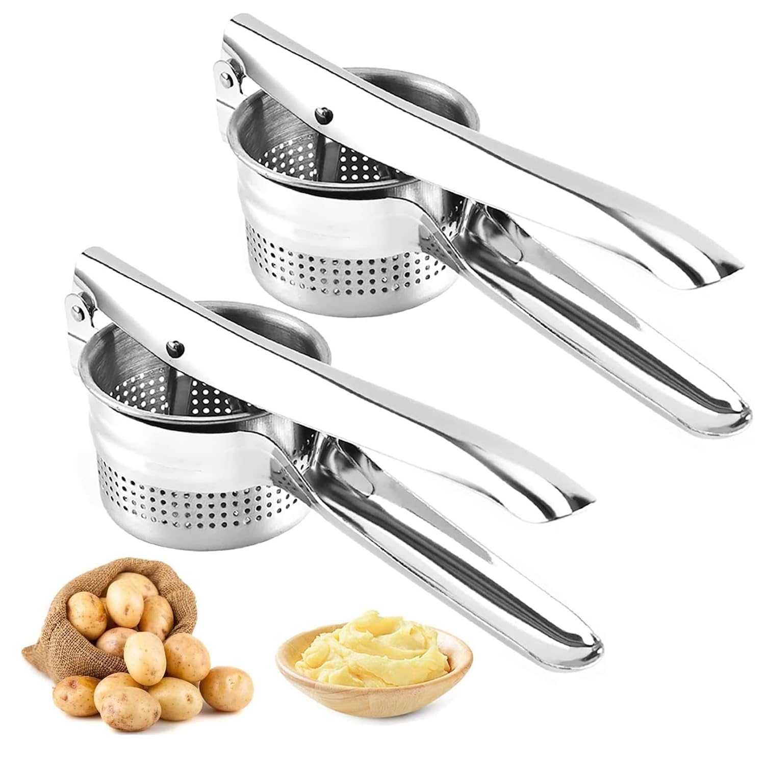 LIVESRD SS Multifunctional Hand Press Squeezer Potato Ricer & Pressers Mashers for Mashed Potatoes with Ergonomic Handle; Kitchen Tools for Puree, Fruit Press, Food Mashing