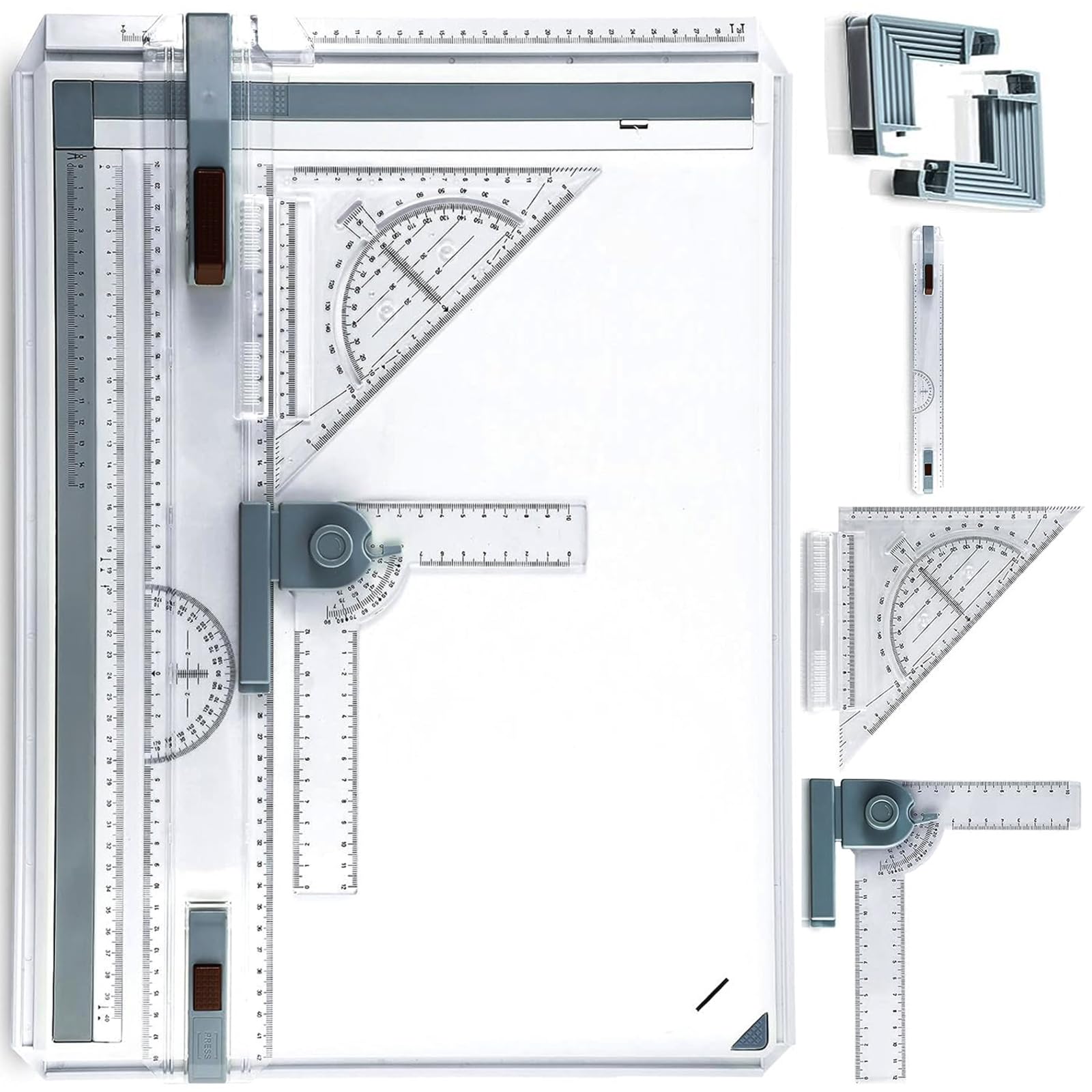 Photo 1 of A3 Portable Drawing Table Board with Clear Rule Parallel Motion and Angle Adjustable Measuring System, Multi-Function Metric Drawing Board Drafting Table for Engineering Students