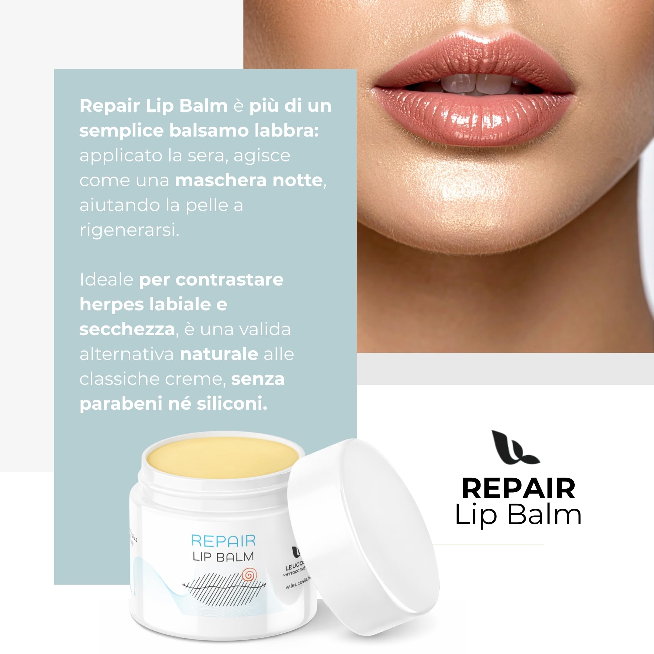 Repair Lip Balm 15ml per Herpes Labiale, Maschera Labbra Notte e Giorno, Balsamo Riparatore con Oli Naturali, Lip Mask per Labbra Screpolate, Secche