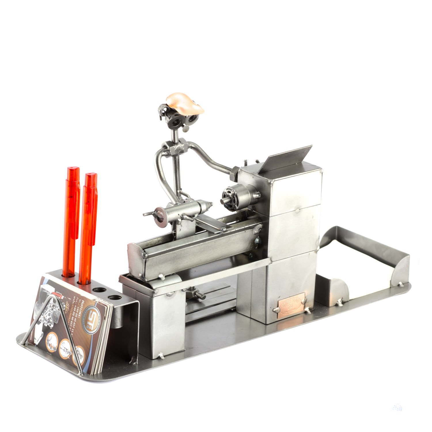 Steelman24 Schraubenmännchen Dreher Schreibtisch Organizer | Made in Germany,Handarbeit,Geschenkidee,Stahlfigur,Metallfigur,Metallmännchen