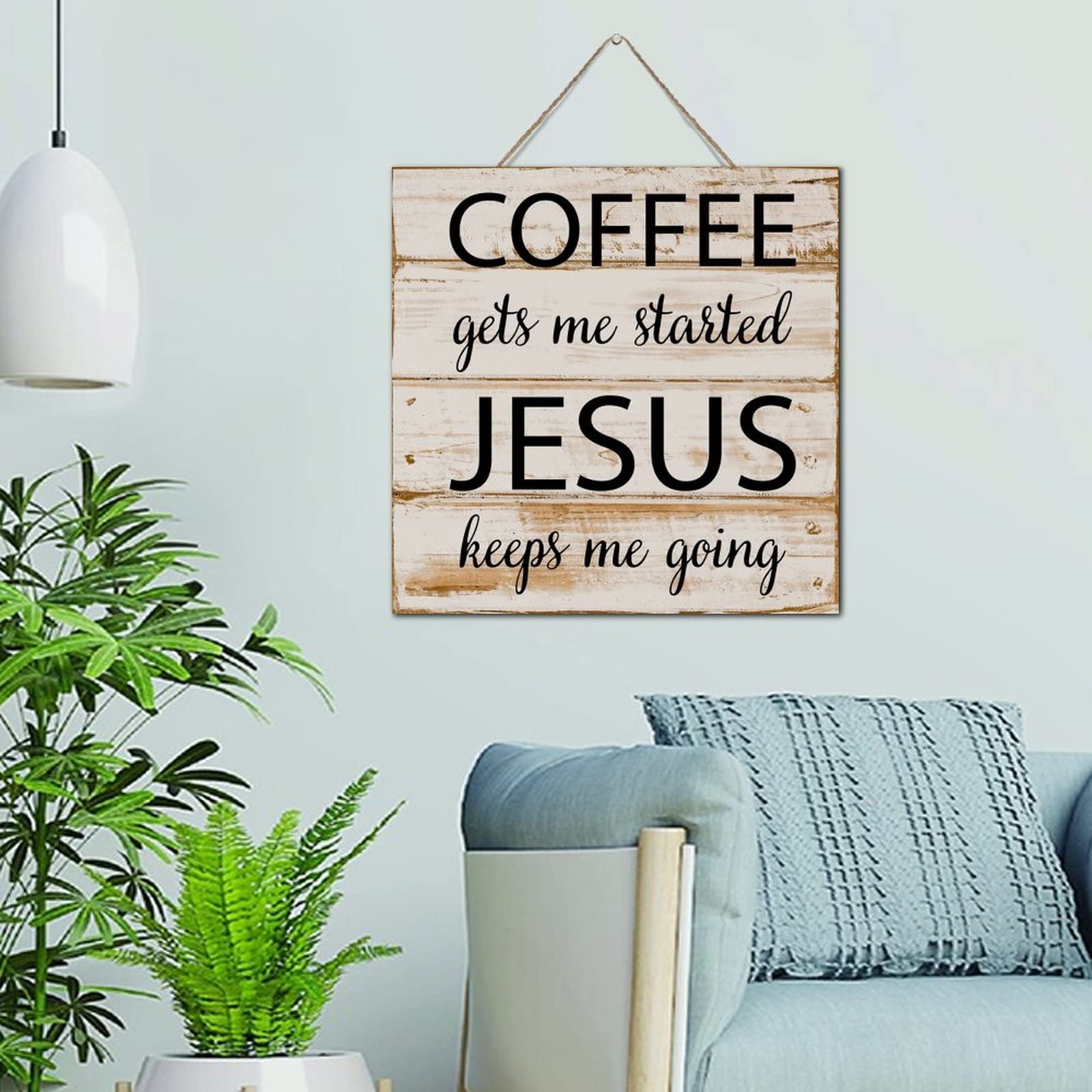 Plaque murale bois Coffee Jesus pour une ambiance de cuisine chaleureuse au réveil