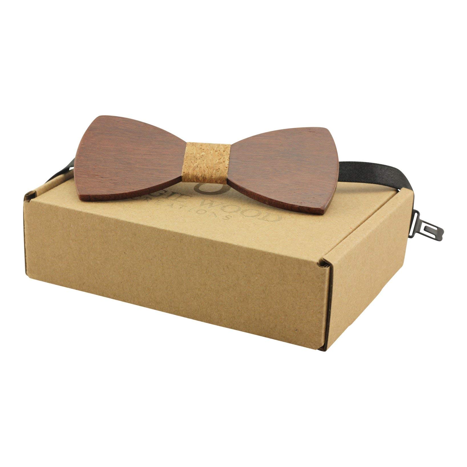 Large Round Red Sandalwood Bow Tie with Cork Centre - Adult Size
