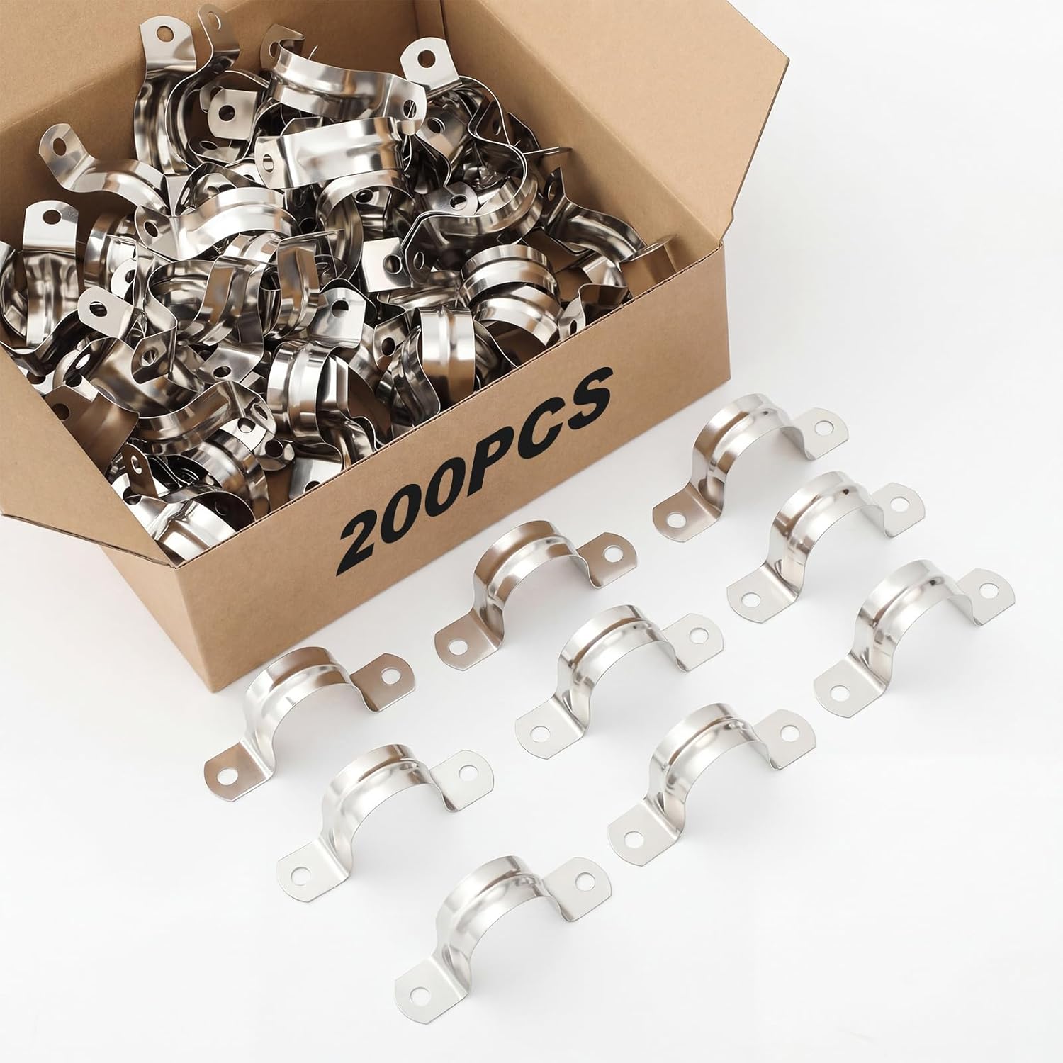 Yaocom 200 Pcs 1 1/4 Inch Pipe Strap 304 Stainless Steel Conduit Clamp Reinforced Rigid 2 Hole U Bracket for Pipe Fixing on Various Surfaces
