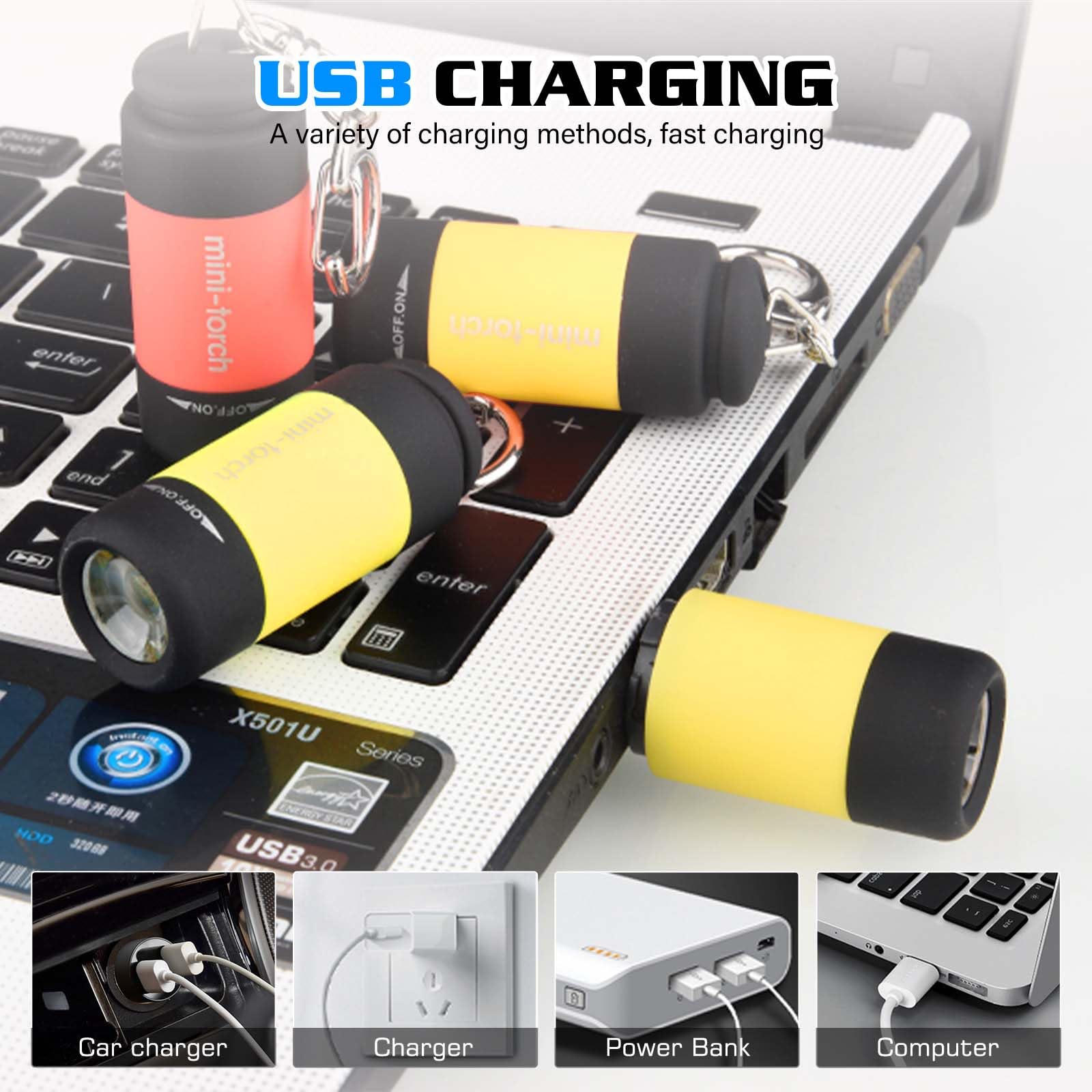 10 Stücke Mini LED Taschenlampe: LED Taschenlampe Kinder USB Wiederaufladbare, Kleine Wasserdicht Taschenlampen mit Schlüsselanhänger, Kindertaschenlampen für Camping, Grillen, Outdoor, Dringend