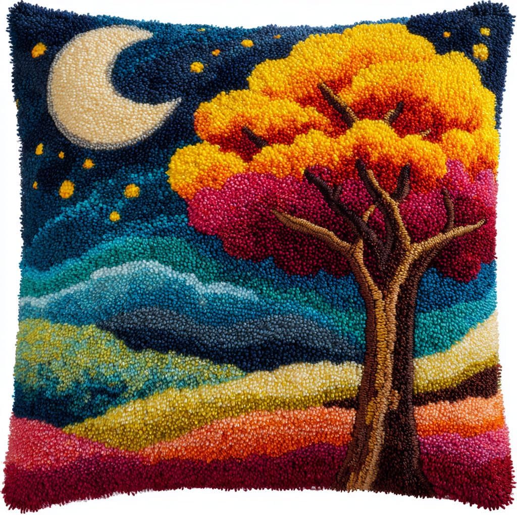 AMBATTERY DIY Latch Hook Pillow Kit Roses Throw Pillow Cover with Printed Canvas Crochet Yarn Needle Craft Easy Handmade Cushion for Home Sofa Decoration 43x43cm