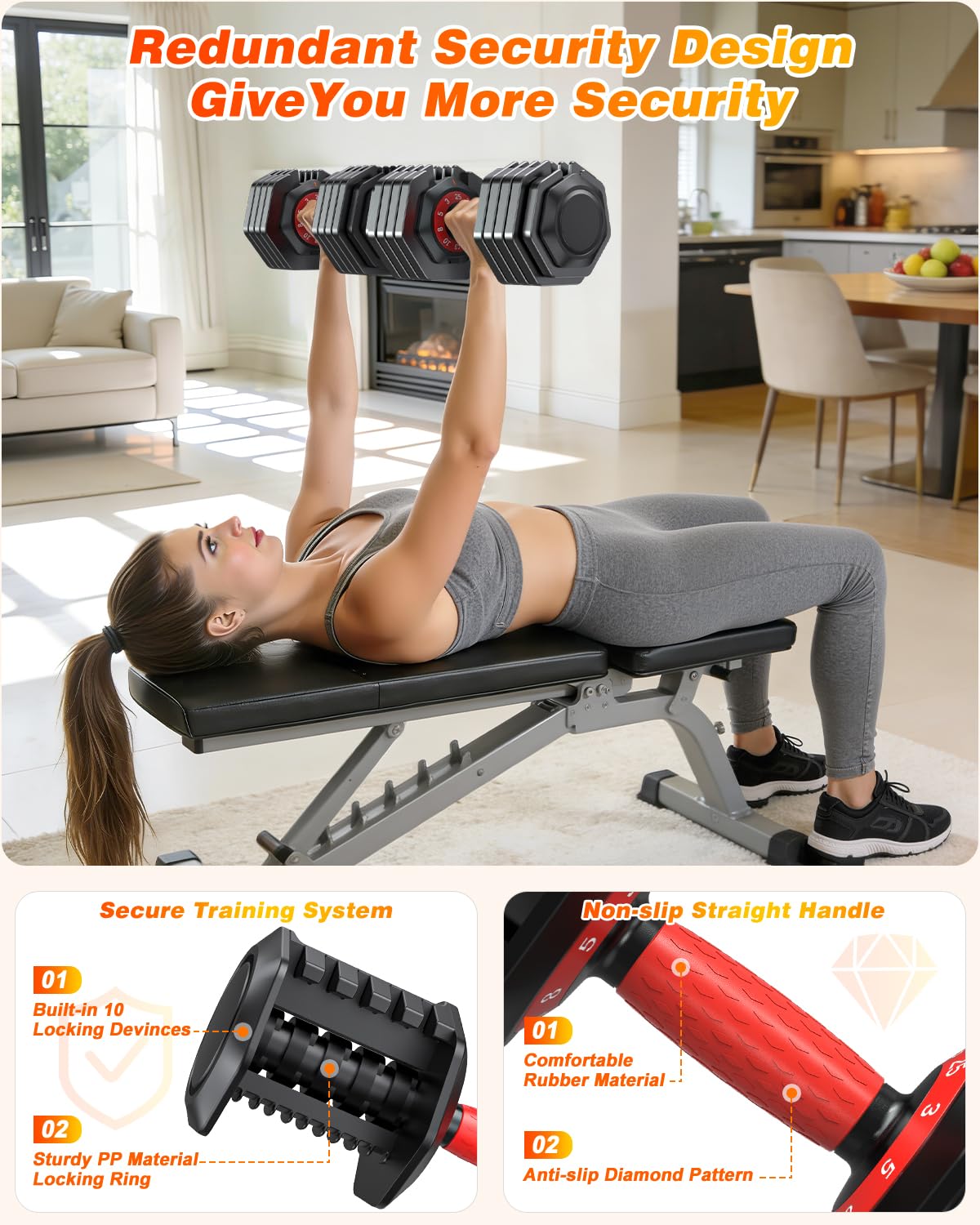 Adjustable Dumbbell Set for Home Gym Strength Training | 25 to 90 lbs, one-hand adjustable, non-slip knurled grip, compact storage, ideal for full-body strength training