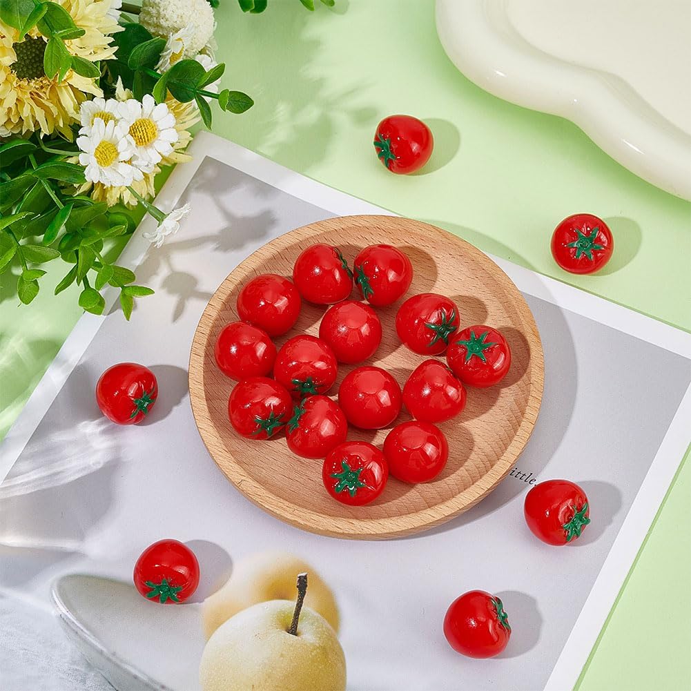 22Pcs Artificial Tomatoes Realistic Resin Red Mini Cherry Tomato Display Decorations Lifelike Cute Fruit Photography Prop for Home Office Desk Party Ornament Craft Supply