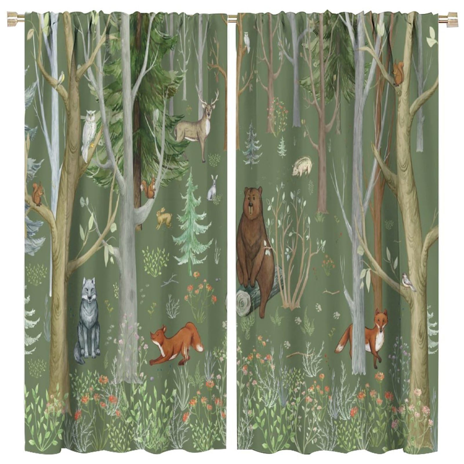Rustic Cabin Curtain Bear Elk Camping Lodge Farmhouse Hunting Wildlife Curtains for Girls Boys Living Room Bedroom Decor Window Drapes 2 Panels 63x63in