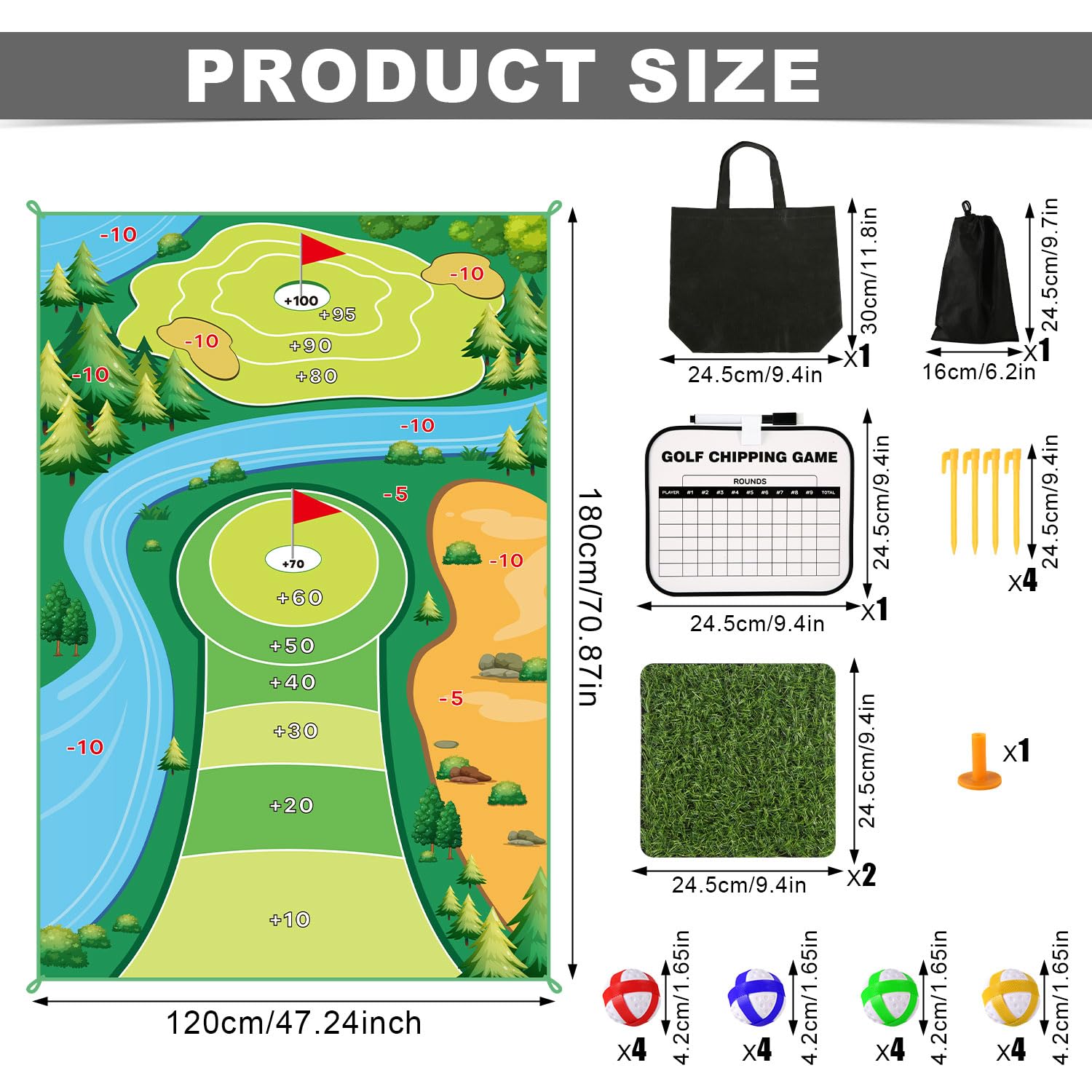 Chipping Golf Game Mat Sticky Indoor Outdoor Golf Game Training Mat Golf Practice Mat Golf Game Mat Washable Mini Golf Game Set Golf Accessories for Adults Family Kids Backyard Golf Game Practice