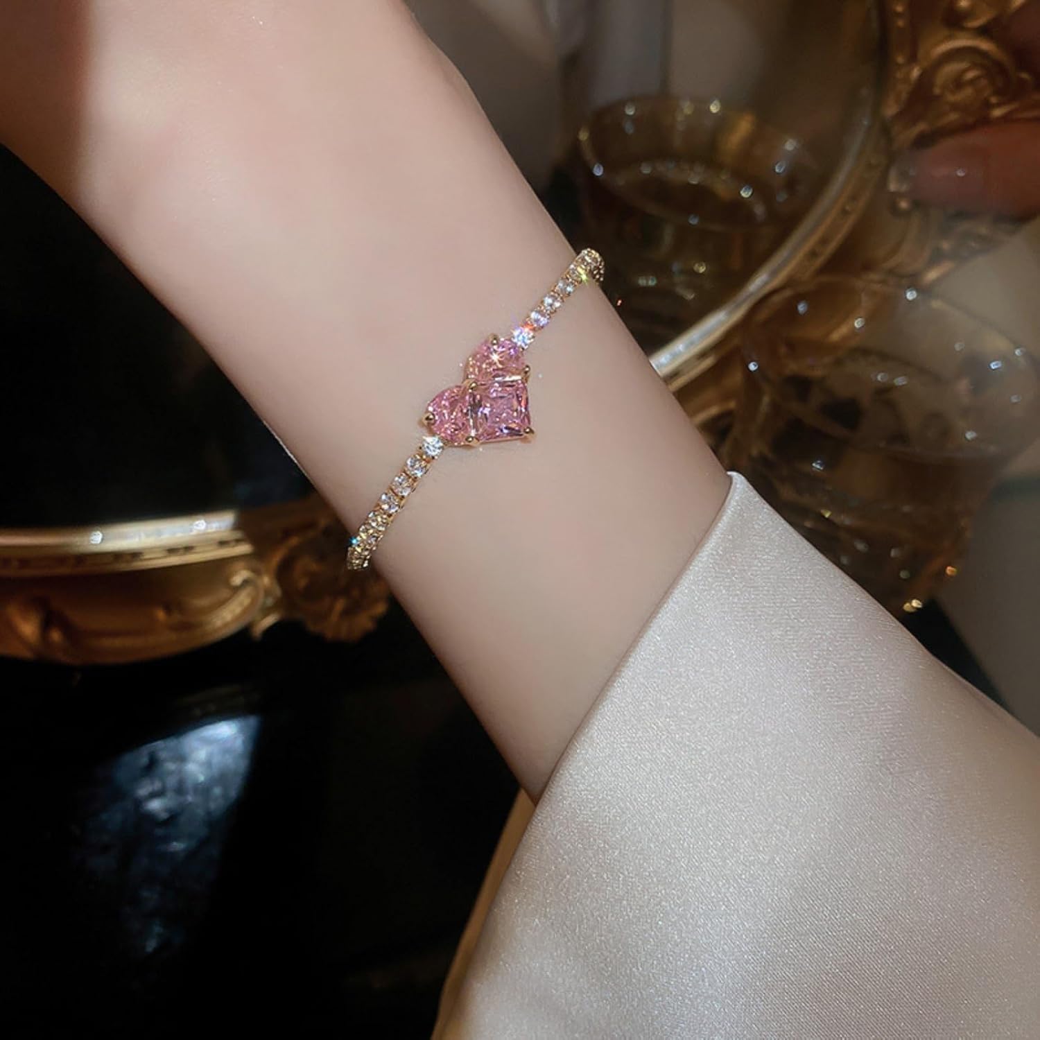 Gold Link Bracelets for Women - Non Tarnish Cubic Zirconia Bracelet Link Jewelry for Her