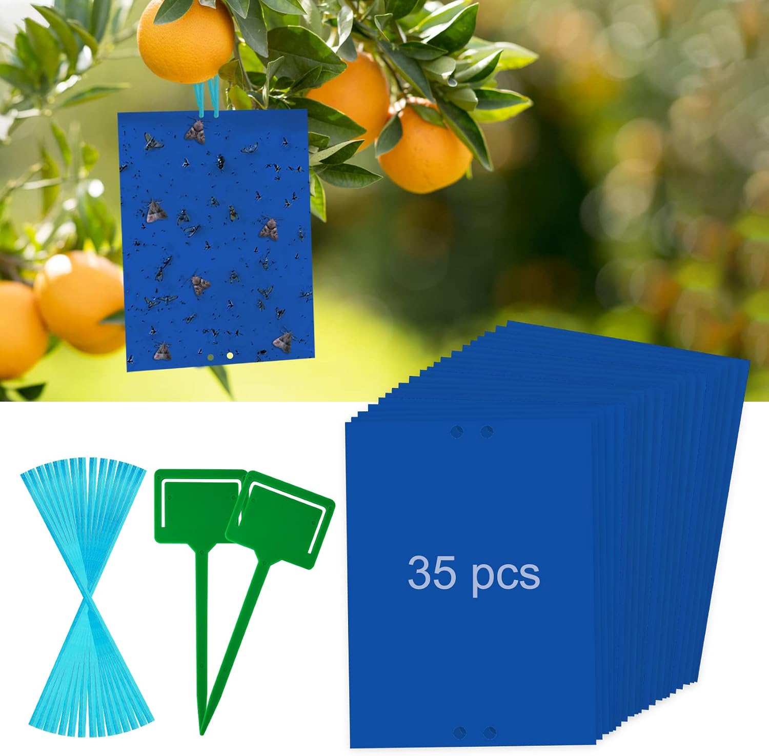 35 Pack Blue Sticky Traps Fungus Gnat Thrips Trap, Fly Paper Fruit Fly Moth Traps Gnat Killer Farm Orchard Pasture Use