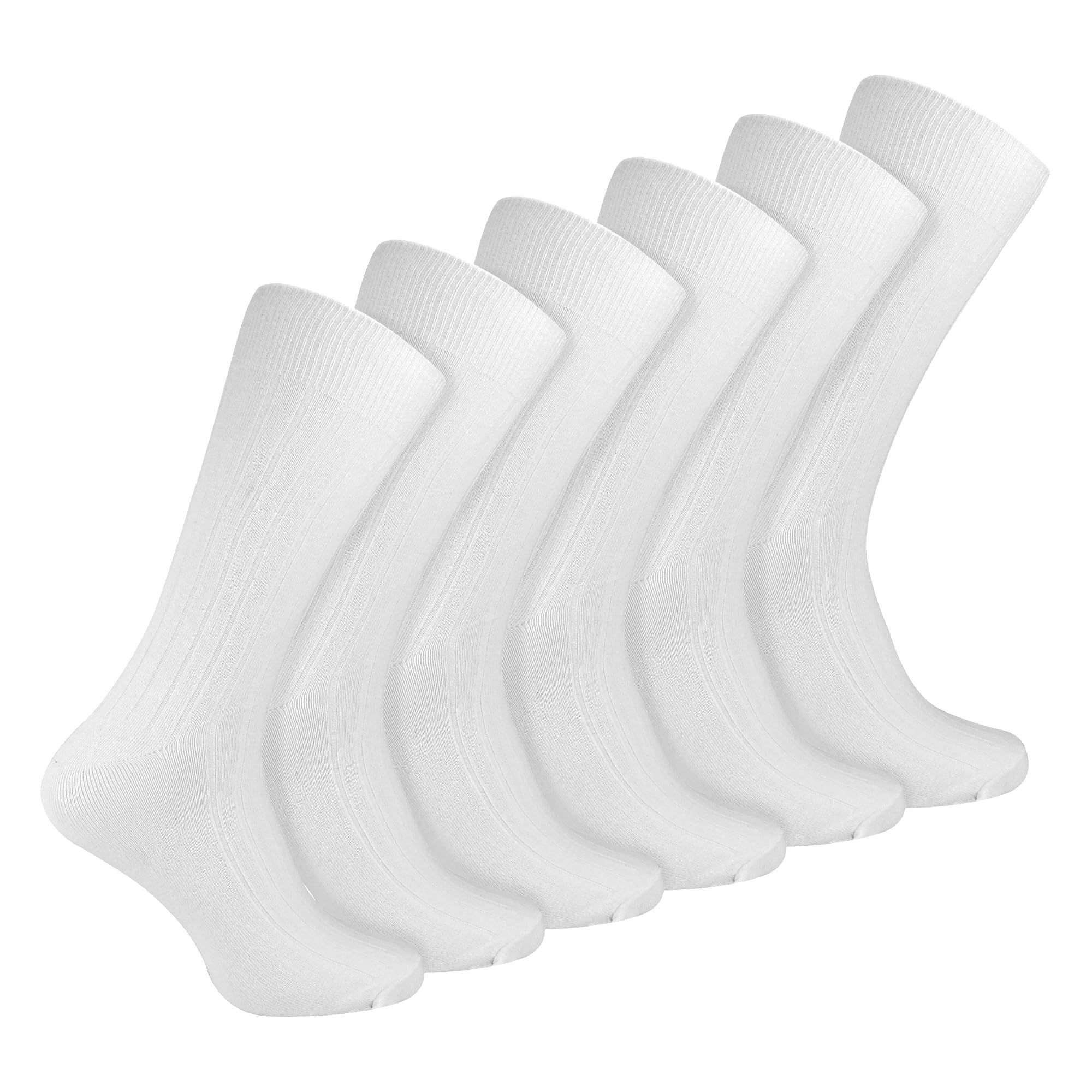 Sock Snob Men's White 6 Pairs Ribbed Dress Socks | | Breathable Crew Cotton Socks