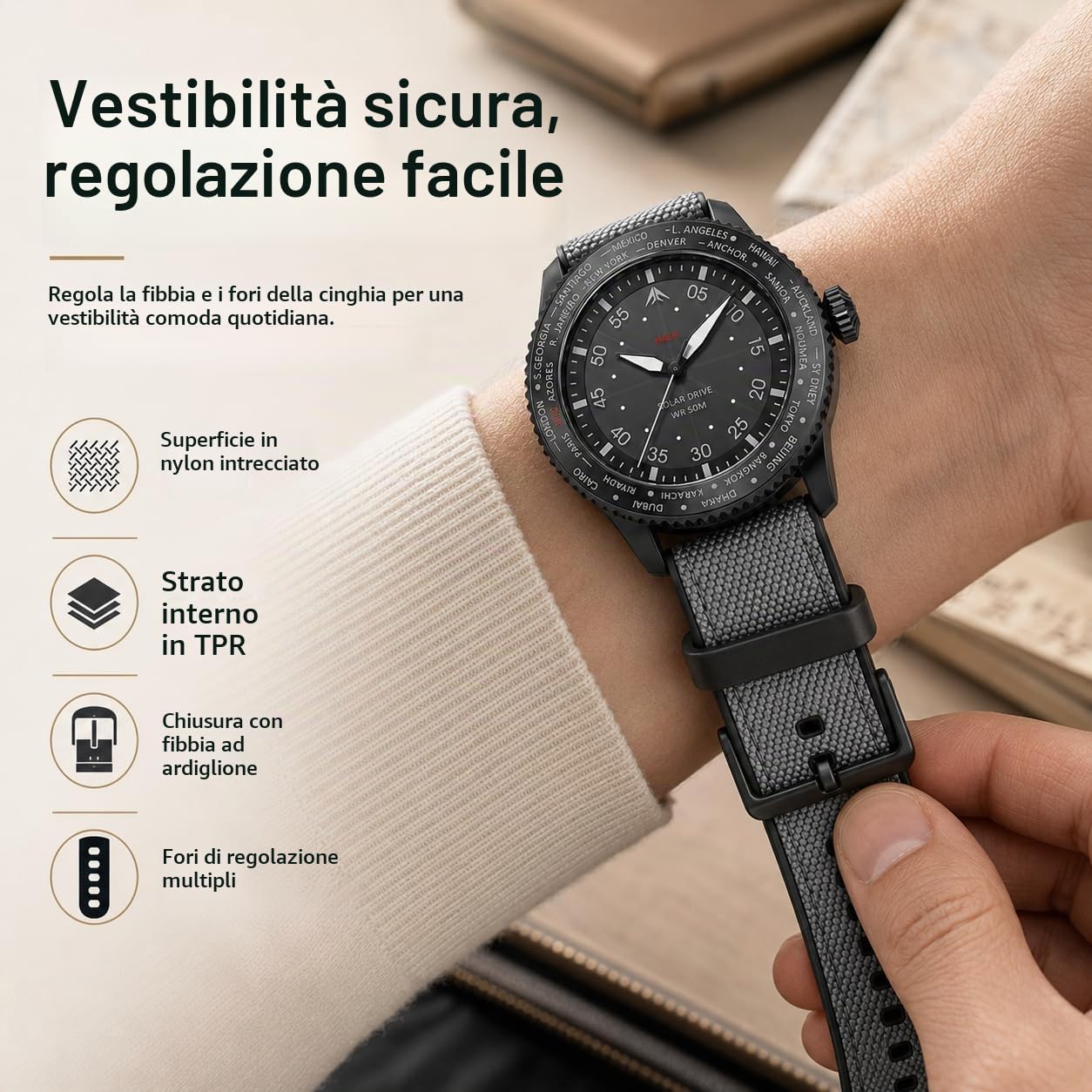 North Edge Mach Watch pilota orologio a energia solare per uomini 50m cronografo visione notturna che dura fino a 180 giorni solare