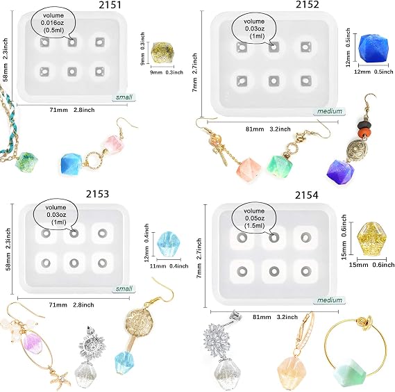 Beads Resin Molds with Hole for Gemstone Cabochon Jewelry Casting 14-Count