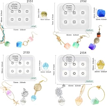 Beads Resin Molds with Hole for Gemstone Cabochon Jewelry Casting 14-Count
