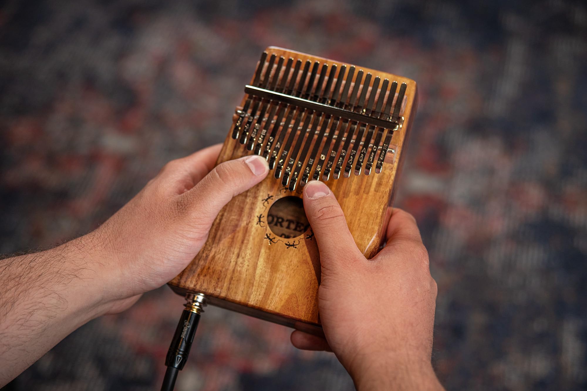 Ortega Kalimba Thumb Piano electroacústico - Serie Lizard - 17 Teclas - Do Mayor - Meditación, LoFi, Actuación en Vivo - Estuche de lujo, funda, martillo de afinación, tela polaca (OKB1E)