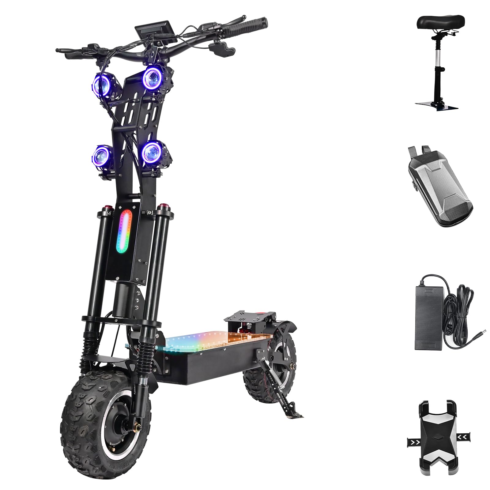 Electric Scooter 72V 10000W with 13 Solid Fat Tires Comfortable Seat Dual Brake System 40Ah 21700 Li-Ion Battery