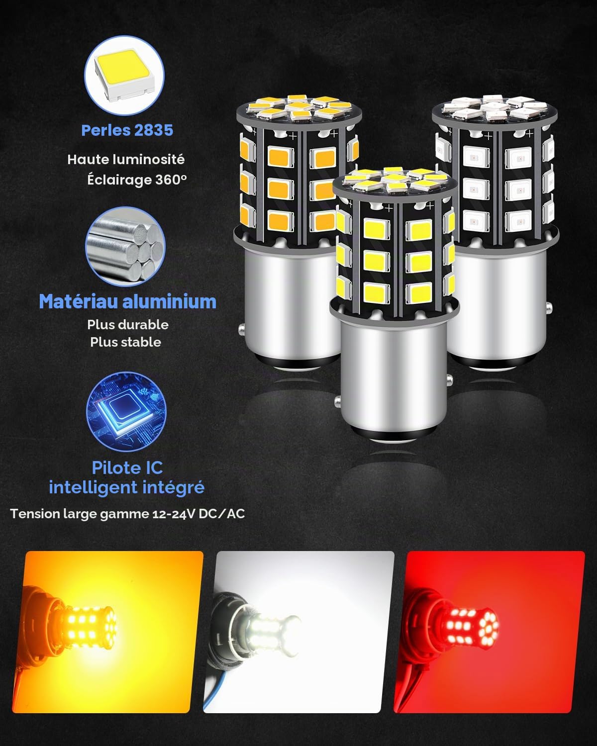 Defvnsy P21/5W 1157 BAY15D Ampoule LED, 12V 24V Rouge Feu de Freinage, Feu Arrière, Feux Stop, Pas de Polarité Super Brillant 33SMD Ampoules LED Voiture pour 2057, 2357, 7528 Lampe (Lot de 4)