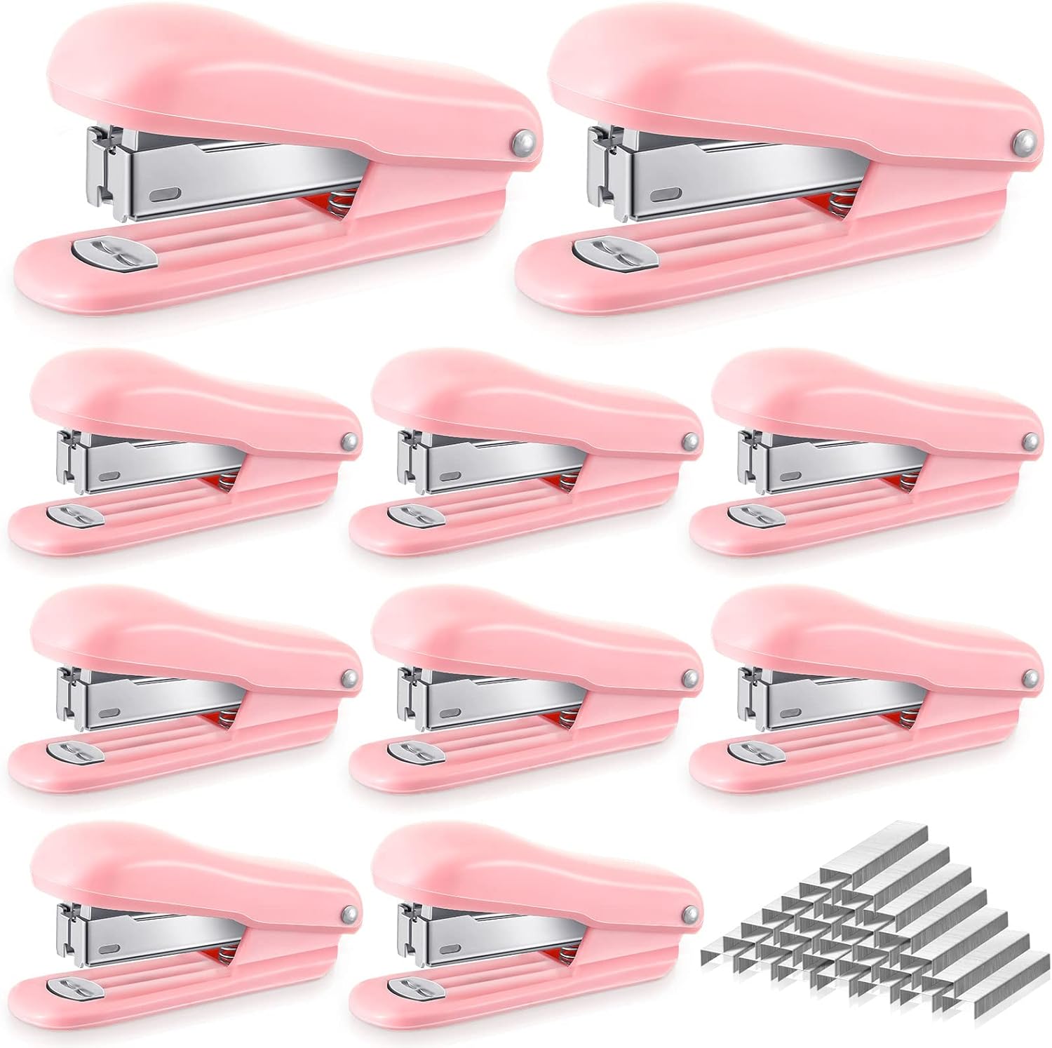 12 Pcs Pink Staplers for Desk Mini Plastic Staplers Bulk with 7000 Staples Cute