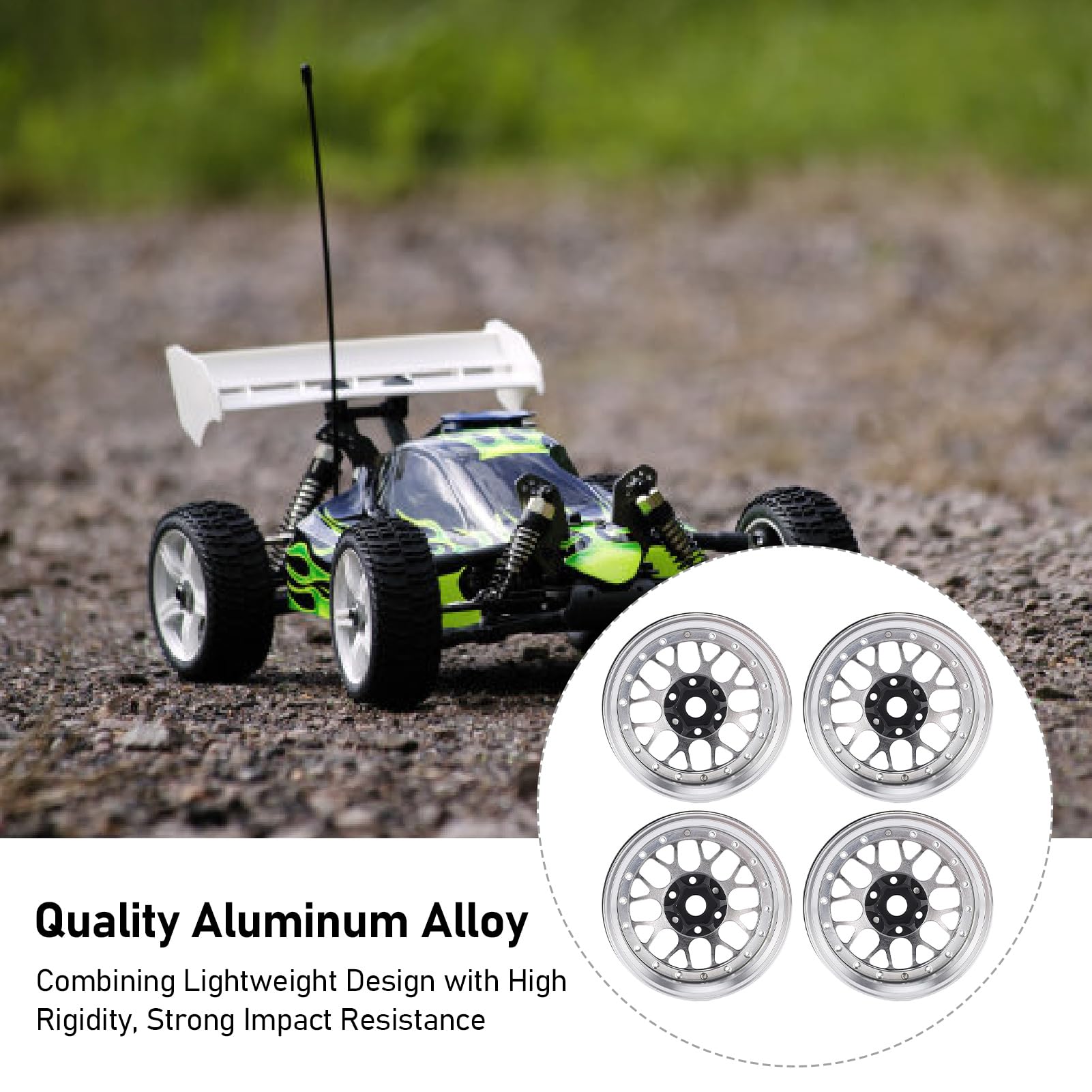 Alomejor Obręcze kół Samochodów RC ze Stopu Aluminium, Lekkie, Trwałe Koła Gąsienicowe z utwardzaną anodowaną powłoką, 4-częściowy Zestaw ze Standardowym Rozstawem Otworów na Opony 2,2 Cala (Kolor Ti)