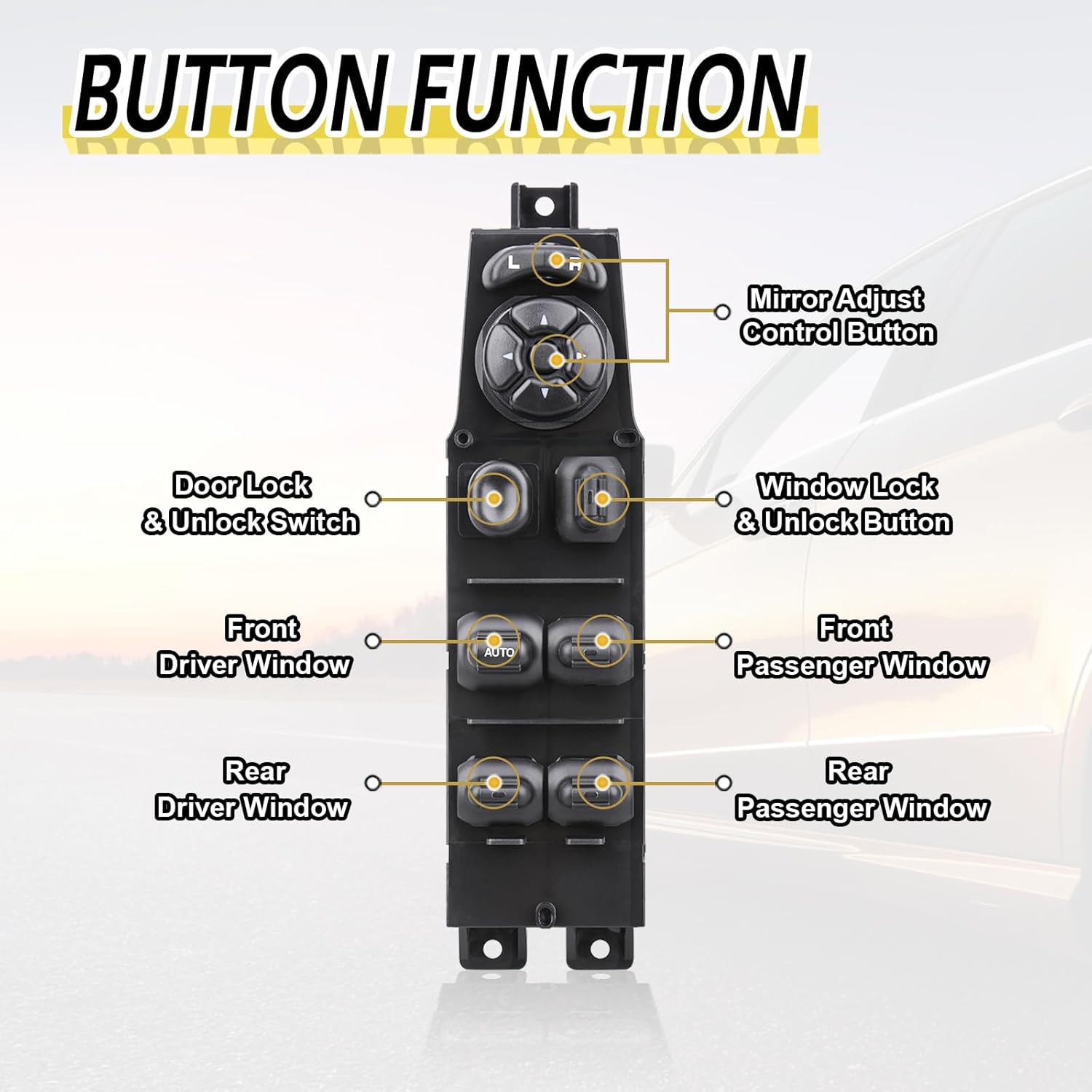 Vurkcy Master Window Switch Control & Grey Bezel, Compatible with 2001-2003 Dodge Durango, 2002-2009 Dodge Ram 1500 2500 3500, 2001-2004 Dakota, Replace OEM 68171680AA, 56049805AB