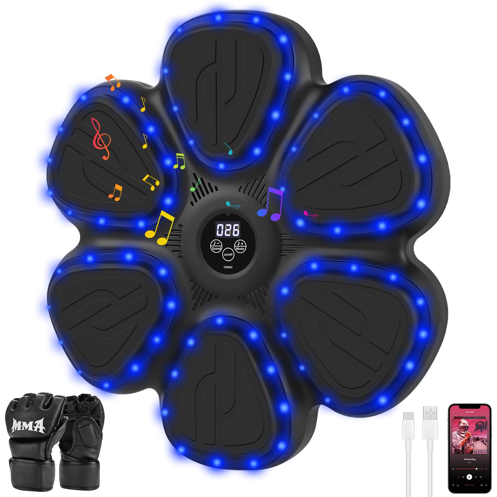 Music Boxing Machine dla dorosłych, maszyna bokserska z muzyką, LED i rękawicami bokserskimi, 9 trybów prędkości, maszyna bokserska dla dorosłych i dzieci, trening lisów do domu