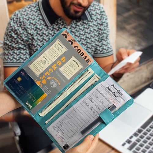 Miniatura 91 de CoBak - Libreta para mesero, organizador con bolsillo con cierre, para personal de restaurantes, 5 bolsillos grandes, con portabolígrafo, verde