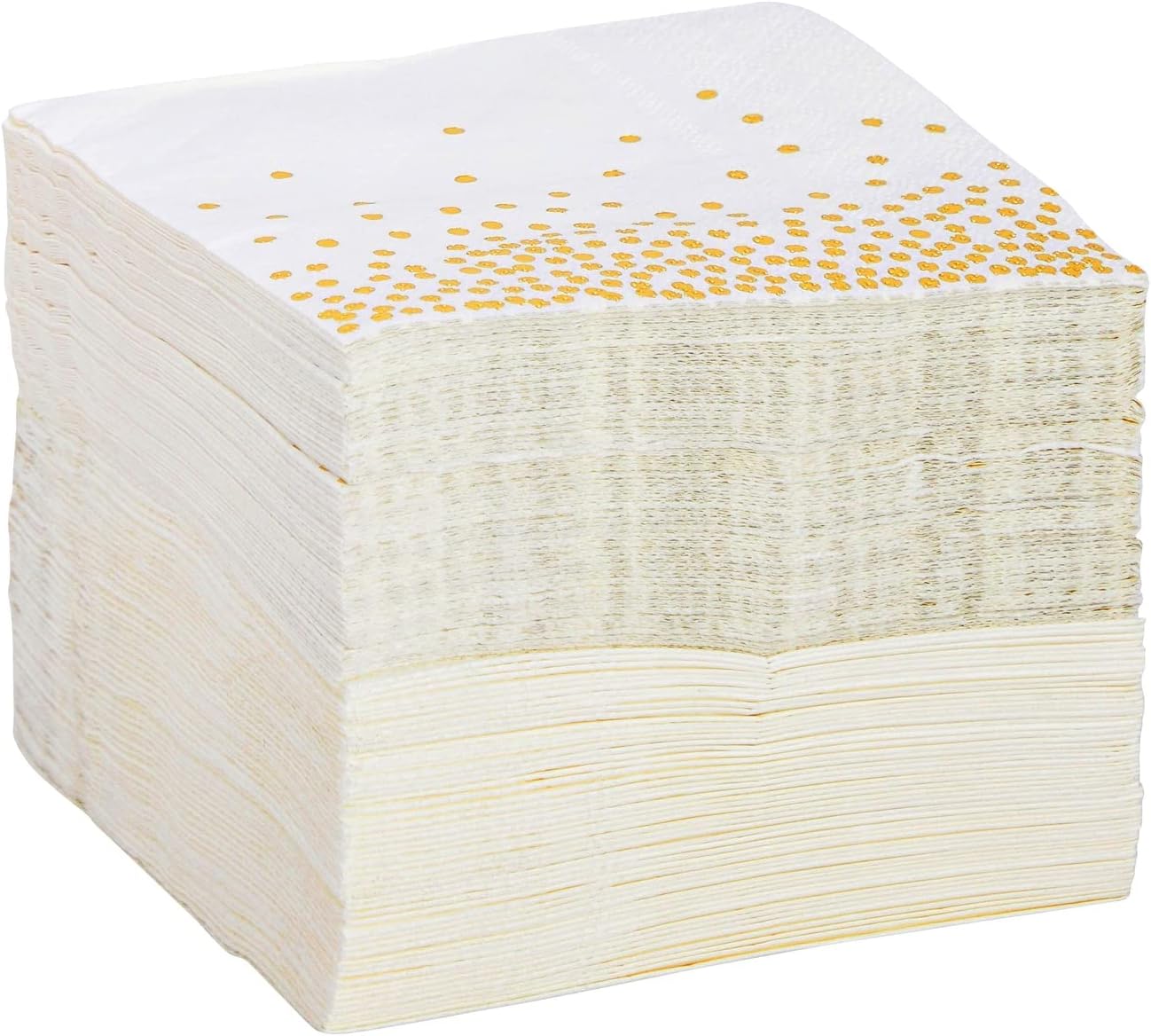100 Pack Disposable White and Gold Paper Cocktail Napkins for Wedding Reception, Polka Dot Party Supplies (5 x 5 In) : Health & Household