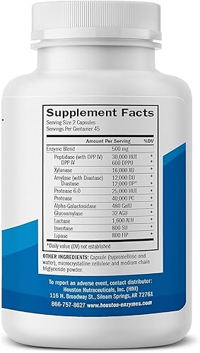 Miniatura 2 de Houston Enzymes TriEnza - 180 cápsulas 90 dosis - Enzimas de amplio espectro para intolerancias digestivas - Apoya la digestión de gluten caseína