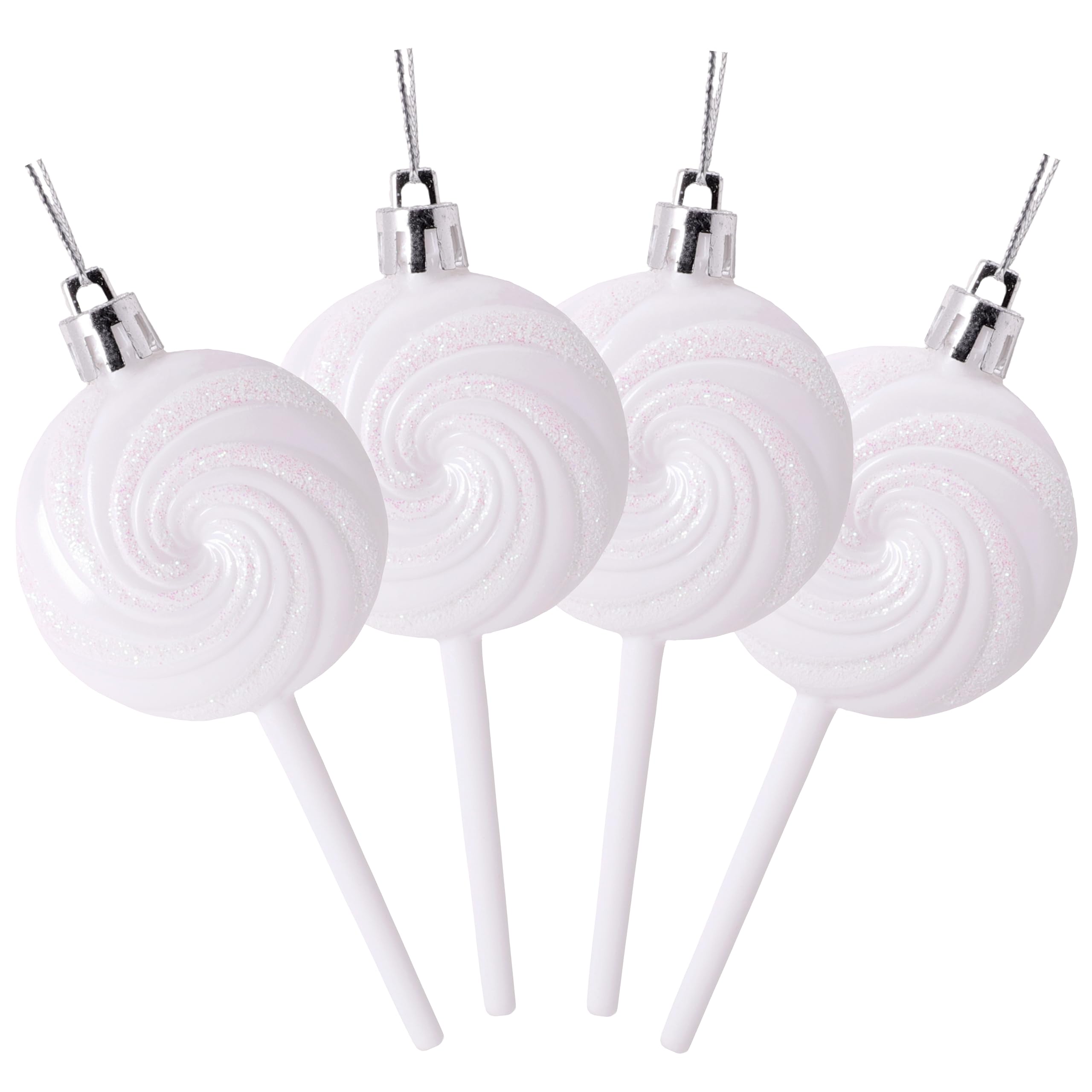 Christmas Concepts White Christmas Concepts® Pack Of 4-110Mm (4.3") Glittery Festive Lollipop Baubles - Christmas Tree Decorations