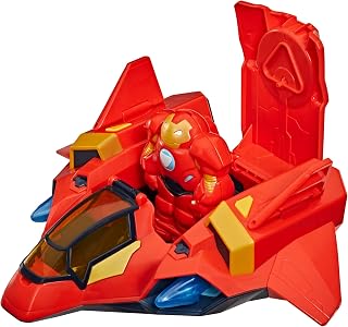Disney Jr. Series Marvel’s Iron Man and his Awesome Friends Giant-Sized Armor Iron Jet, 3-Inch Action Figures with Toy Vehicle and Armor Suit, Super Hero Toys, Ages 3+