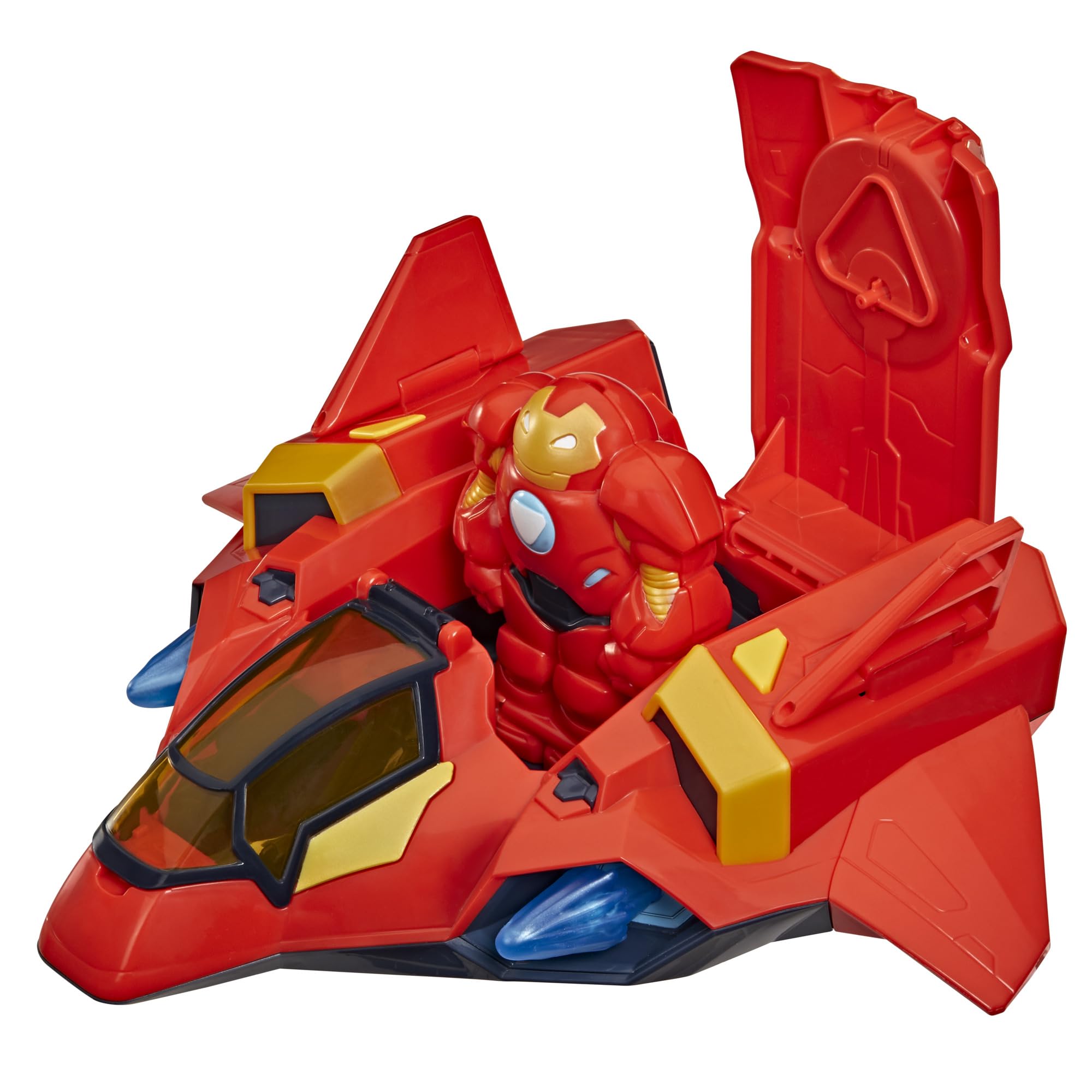 Zestaw z olbrzymimi zbrojami i odrzutowcem Iron Mana z serialu Marvela "Iron Man i super ekipa" telewizji Disney Jr., figurki o wysokości 7,6 cm, zbroje i model pojazdu
