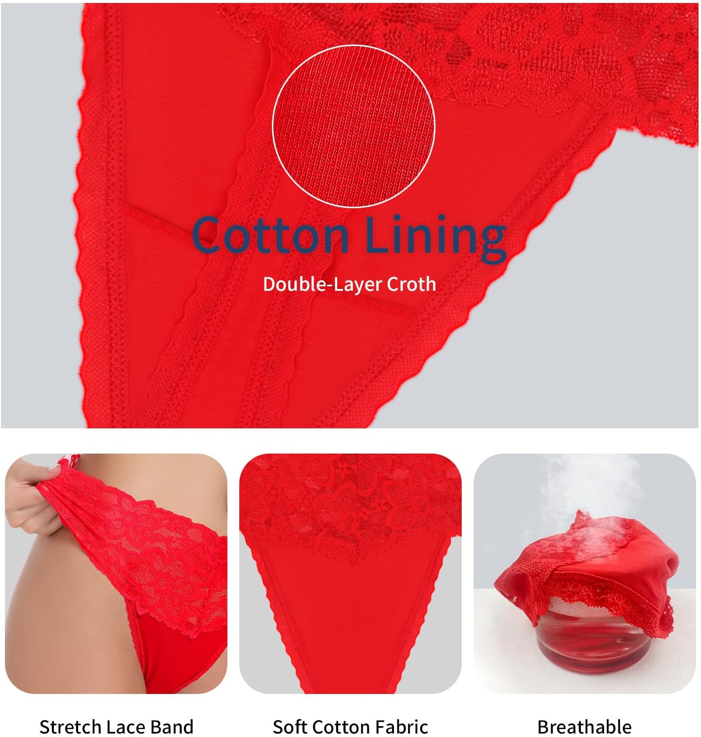 Lace Thongs For Women Plus Size Sexy Underwear T Back Stretch Womens Thongs Underwear 5/6/10 Pack - Image 3