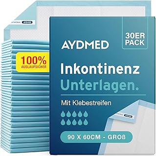 30 x AYDMED Inkontinenz-Unterlagen 90 x 60cm | Mit Klebestreifen | Extra große, Einweg-Unterlagen bei Inkontinenz | Maximale Saugfähigkeit | Für Erwachsene, Kinder und Babys | 1.200ml Fassungsvermögen
