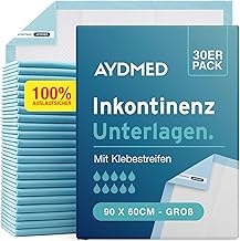 30 x AYDMED Incontinence Pads 90 x 60 cm with Adhesive Strips Extra Large Disposable Pads for Incontinence Maximum Absorbency for Adults, Children and Babies 1,200 ml Capacity
