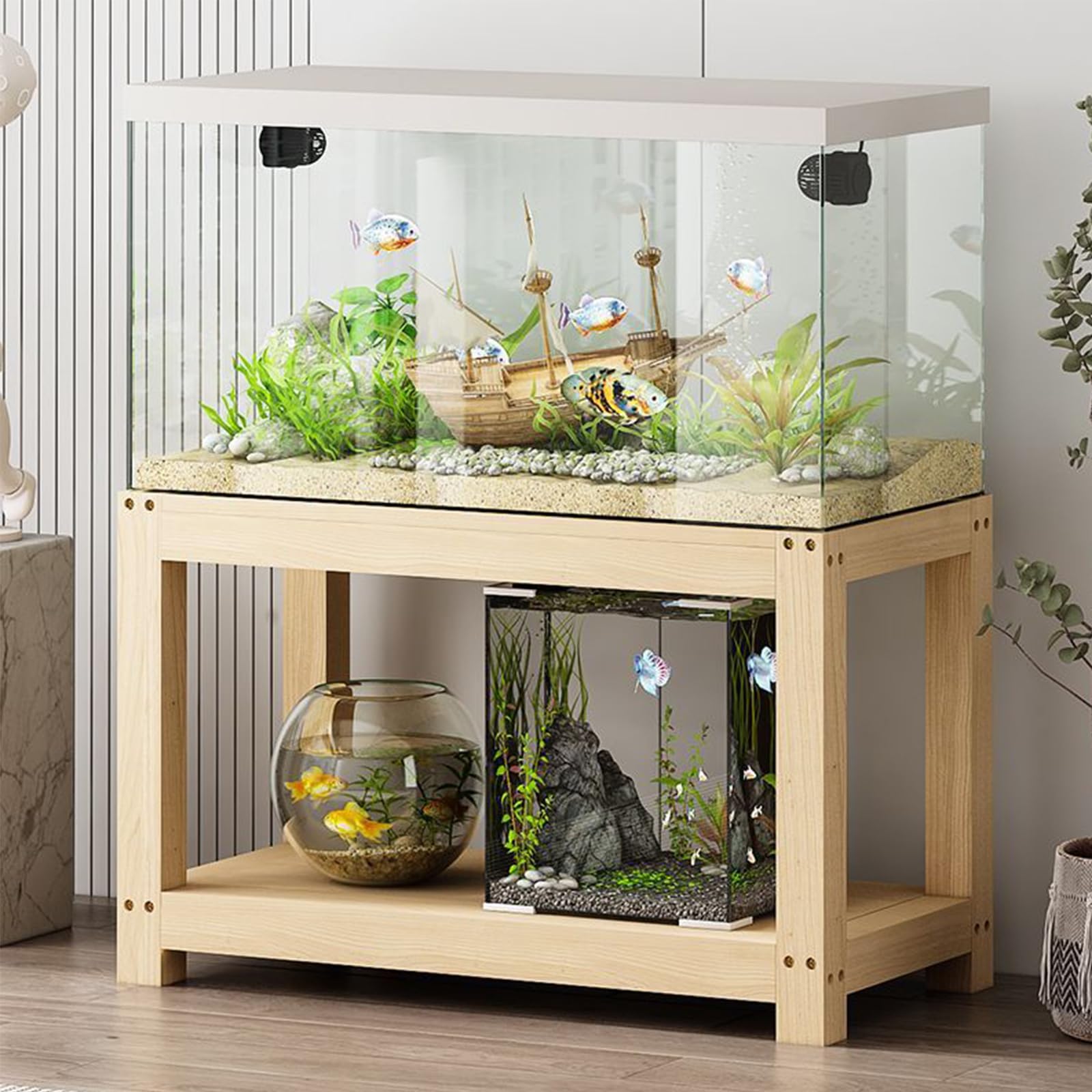 木製　ハンドメイド　オーダー　ロの字　棚　シェルフ　水槽台　アクアラック　金魚 Amazon.co.jp: YNAGYES 水槽台 金魚 水槽 置く台 2段 木製棚 60cm用