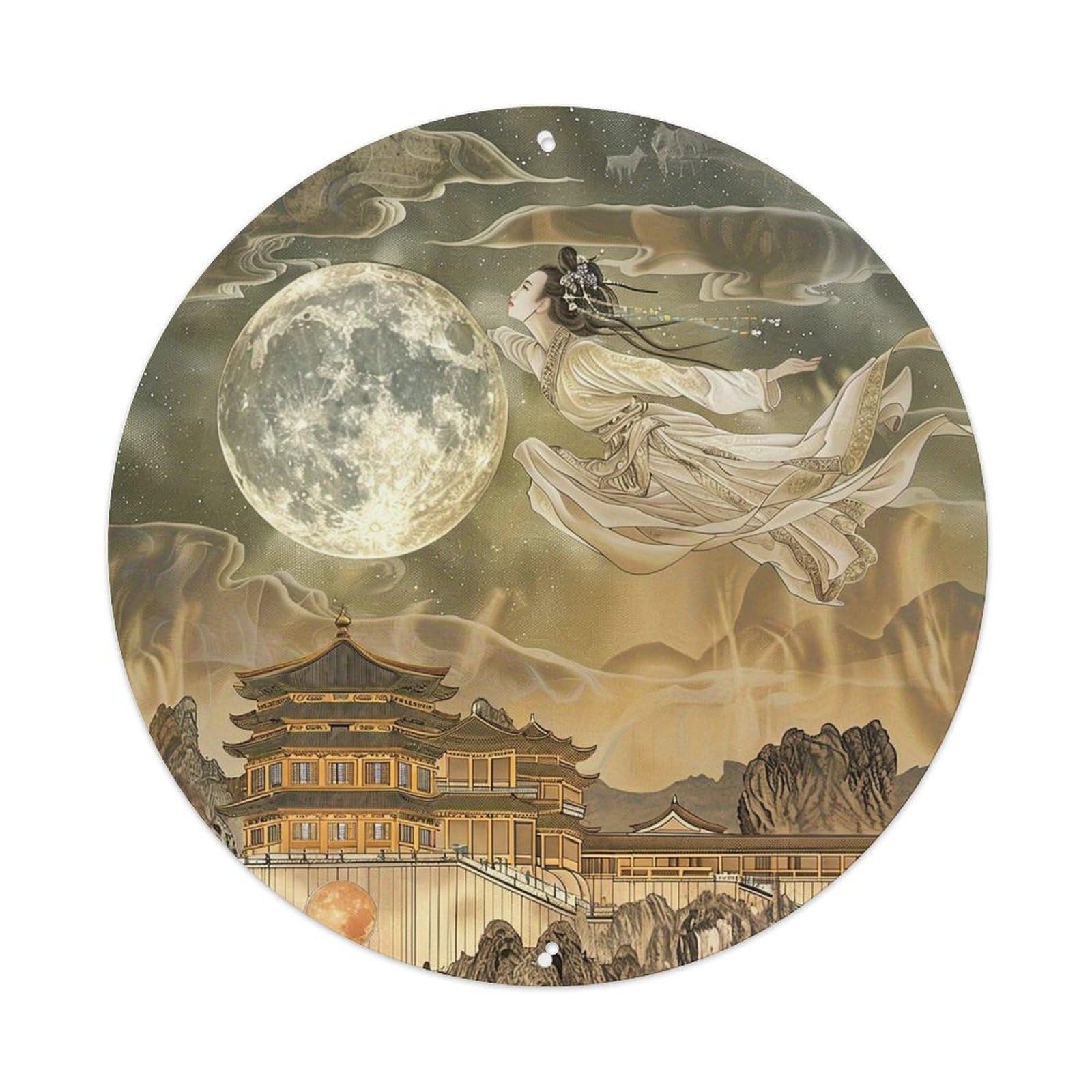 Jdyansheng Vintage Flying Goddess Near Moon Palace Tin Sign Metal Poster Metal Signs For Home Man Cave Bar Cafe Kitchen Laundry Room Wall Decorations 8X8 Inches