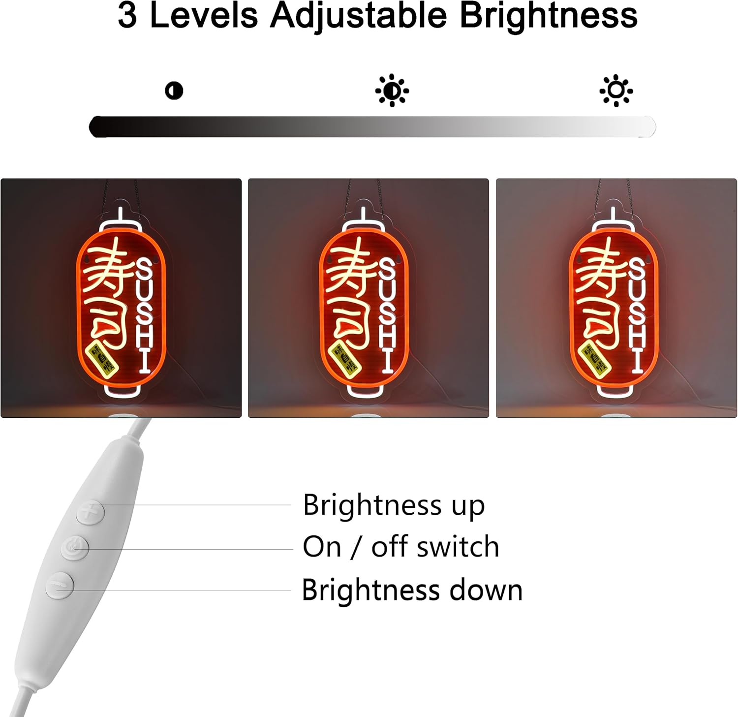 Japanese Sushi Neon Sign, 寿司Neon Lights Hanging Wall Art Decoration for Japanese Style Restaurant Men Cave Bar Club Shop Store, USB Powered Ultra Bright Dimmable, 16 * 7.8 inches - Image 4