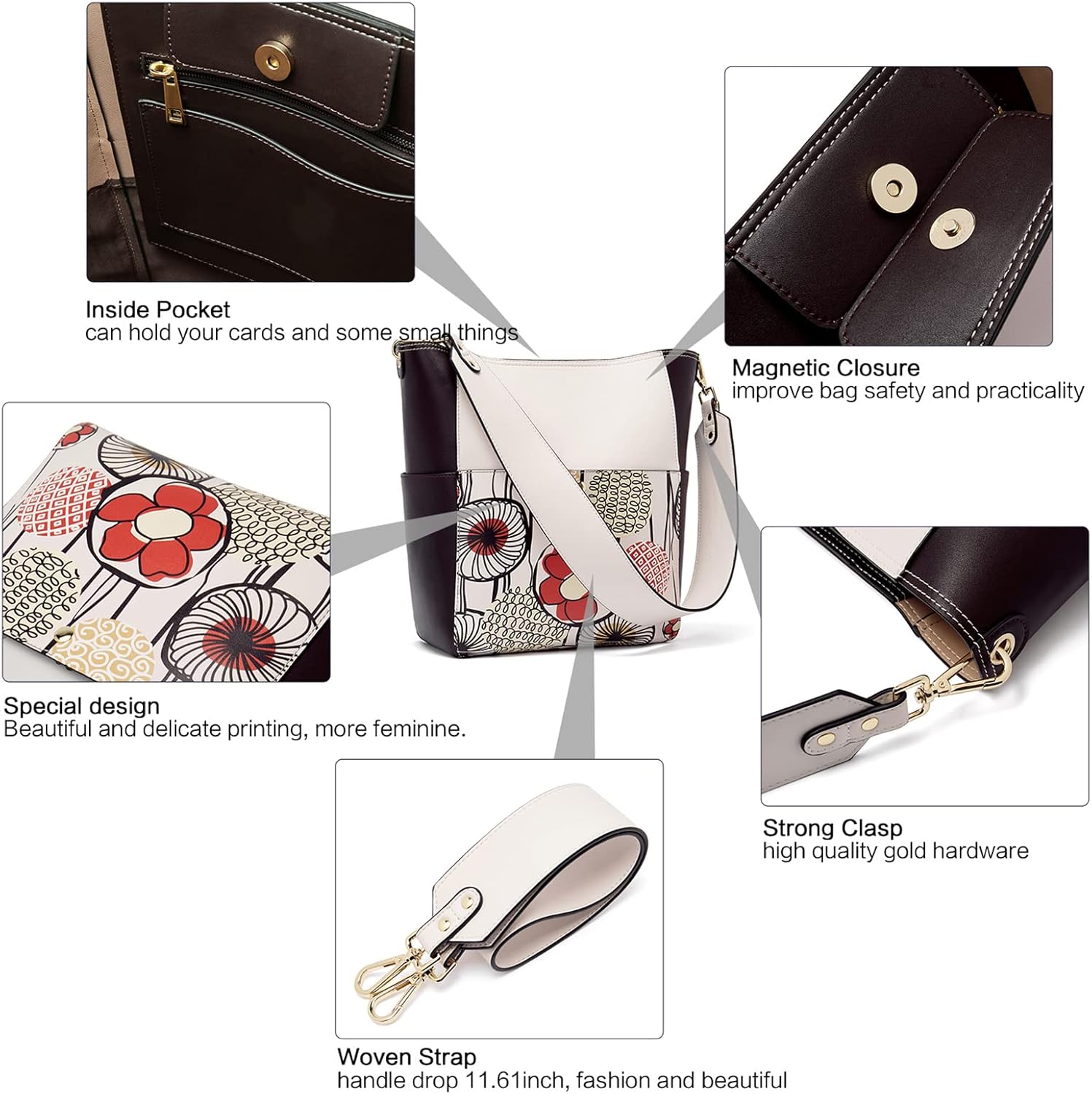 BROMEN Women Purses and Handbags Leather Hobo Bags Designer Shoulder Bucket Crossbody Purse