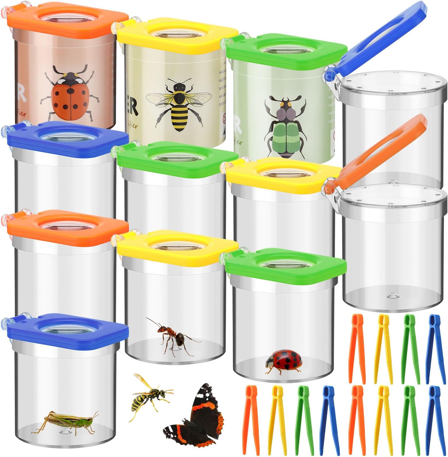 Halloscume 12 Pack Insect Bug Viewer for Kids with Tweezers Magnifying Insect Box Insect Observation Kit Bug Catcher Bug Container Insect Cage Bug Jar for Science Nature Exploration Collecting Kit