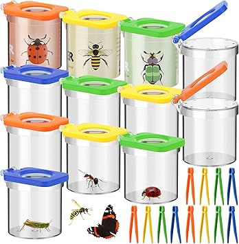 Halloscume 12 Pack Insect Bug Viewer for Kids with Tweezers Magnifying Insect Box Insect Observation Kit Bug Catcher Bug Container Insect Cage Bug Jar for Science Nature Exploration Collecting Kit