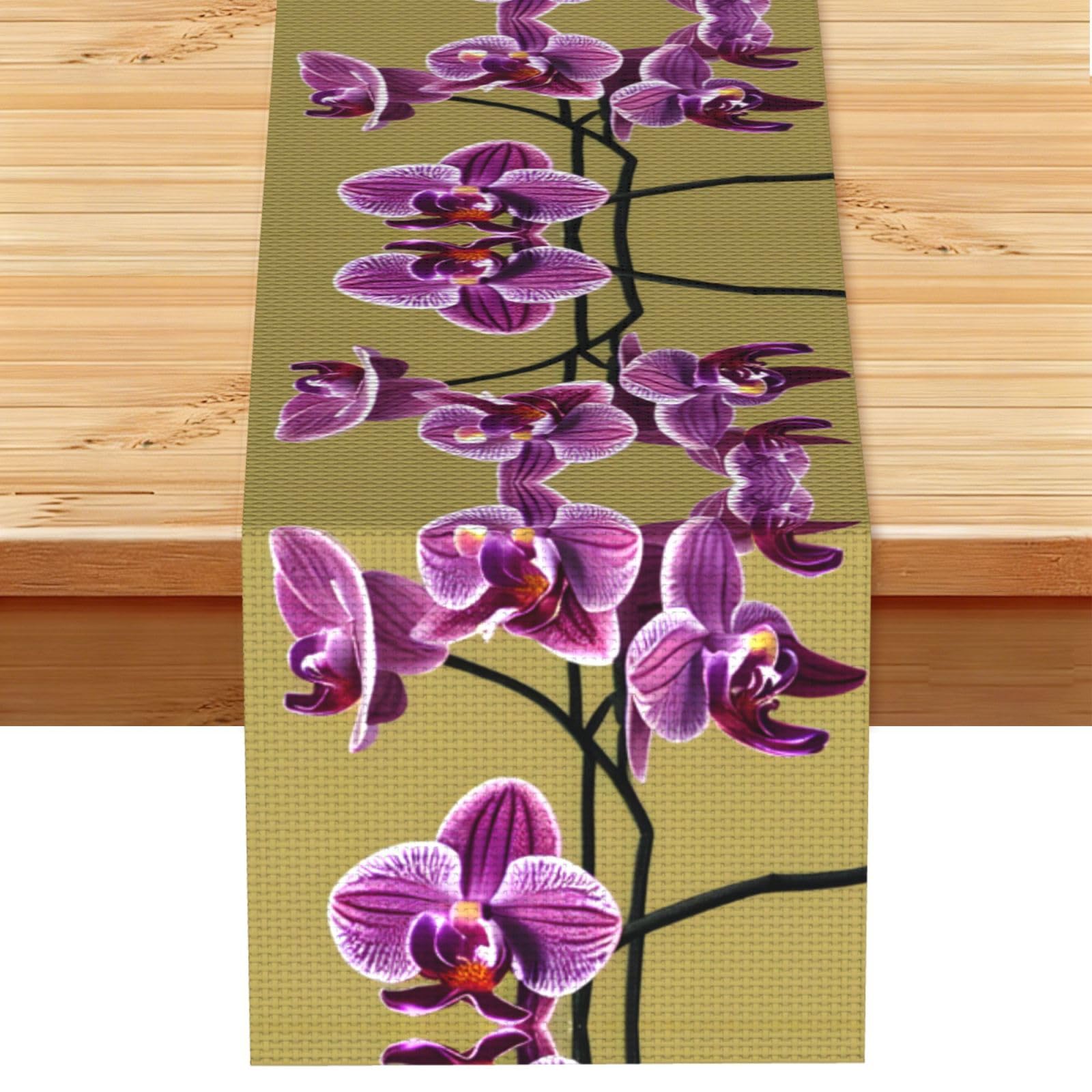 Beautiful Orchids Linen Look Table Runner 13x72-Wrinkle Resistant Farmhouse Style for Dining Table Decor