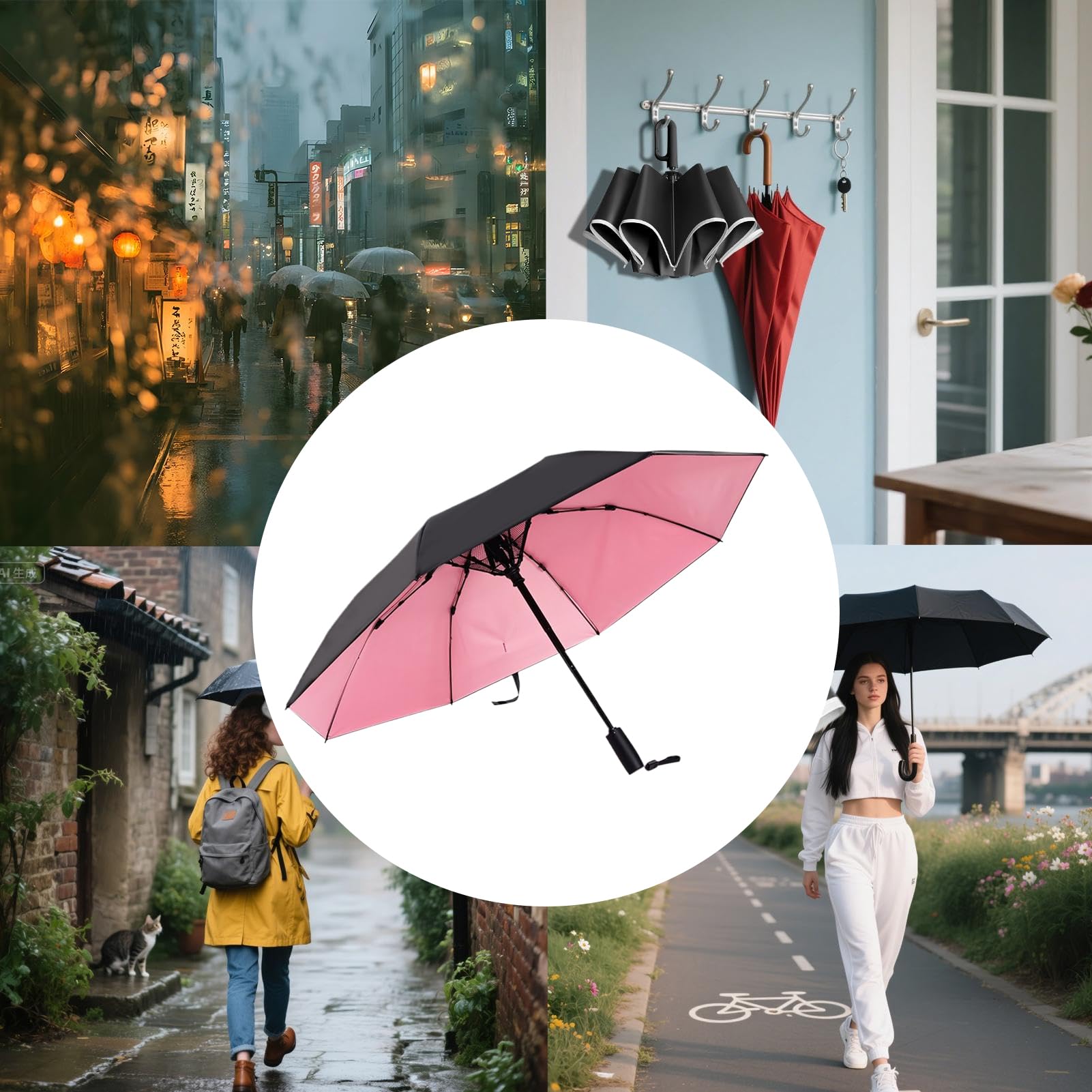 Paraguas con ventilador – Sombrilla refrigerante con ventilador – Funda de lluvia portátil Accesorios de viaje para adultos niños Verano Golf Picnic al aire libre Deportes Camping