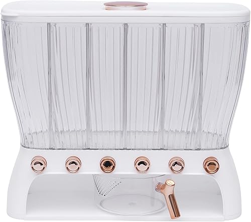 Miniatura 2 de Dispensador de alimentos secos, 6 rejillas, dispensador de arroz, contenedor de almacenamiento de cereales transparente con taza medidora para