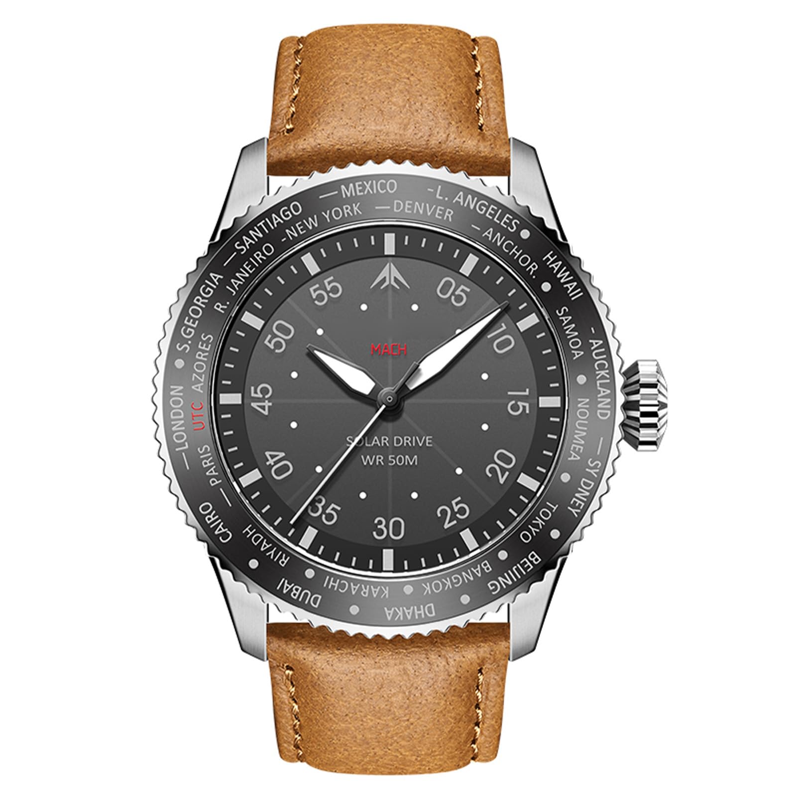 Alomejor Montre Pilote Chronographe étanche à énergie Solaire pour Hommes Nocturne 180 Jours Montre Solaire pour Le Sport et L'Aventure