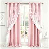 SOFJAGETQ Pink Blackout Curtains with Lace Hems Sheer Overlay, 2 Panels, Thermal Insulated & Soundproof, Room Darkening, Living Room, Bedroom - Modern Elegant Romanntic Pink Drapes, 52x84 Inches