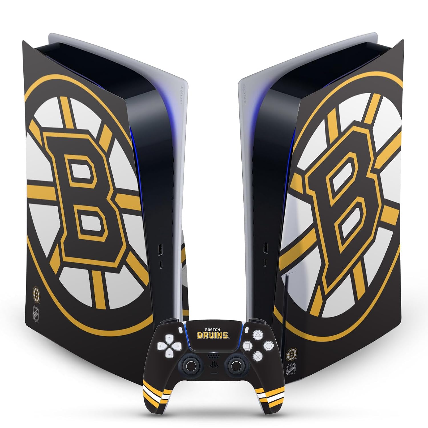 Head Case Designs Officially Licensed NHL Oversized Boston Bruins Vinyl Faceplate Sticker Gaming Skin Decal Cover Compatible With Sony PlayStation 5 PS5 Disc Edition Console & DualSense Controller