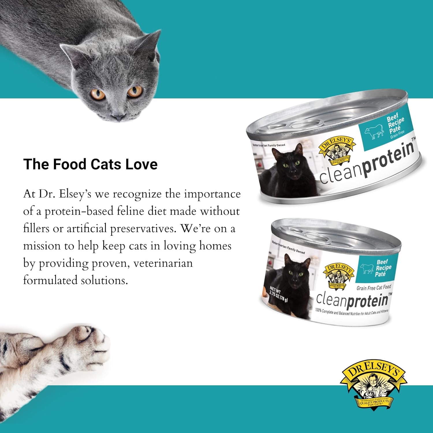Dr. Elsey's cleanprotein Beef Recipe Wet Cat Food (Case of 24), 2.75 oz Canned Food
